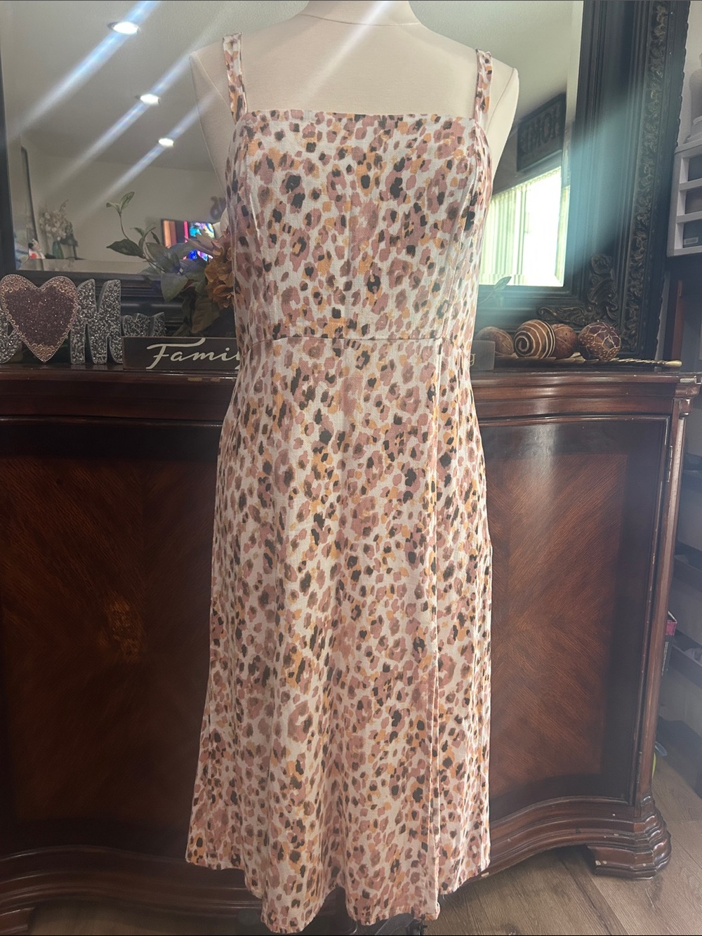 Willow Pink Leopard-Print Square Neck Midi Dress